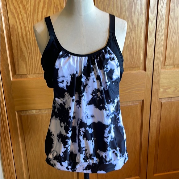 Women's Black White Tye Dye Tankini Swimsuit XL - Picture 4 of 9